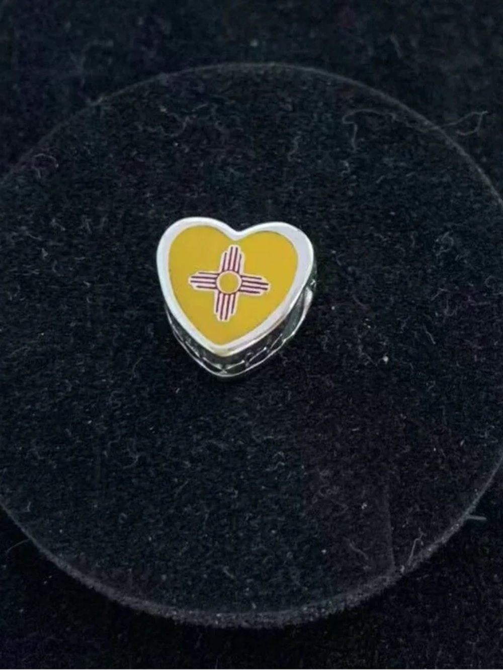 Pandora Yellow Heart Charm with Pink Zia Motif